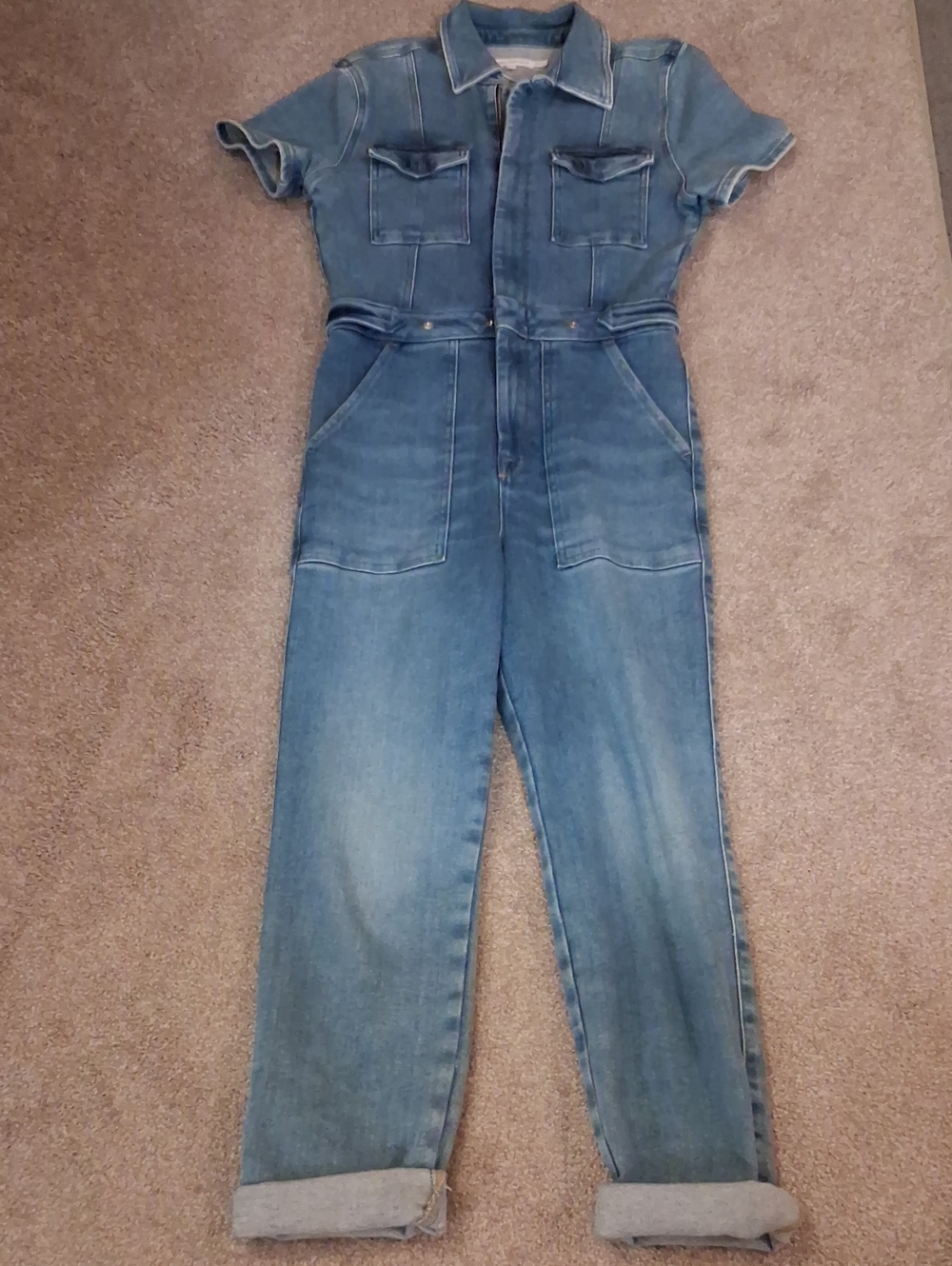 Good American Women's Short Sleeve Blue Denim Utility Style Jumpsuit (2)